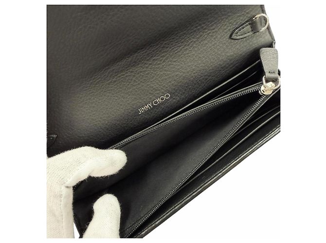 Jimmy Choo Schulterbrieftasche aus Leder mit Strass-Kettenriemen Schwarz - Ansicht 9