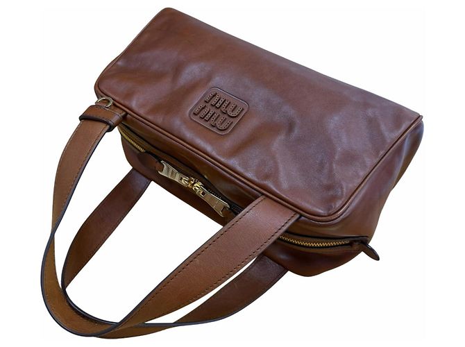 Borsa Miu Miu con manico superiore in pelle antique e logo Marrone - vista 6