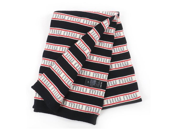 Sciarpa Miu Miu in lana e cashmere nera con bordo logo Nero - vista 2
