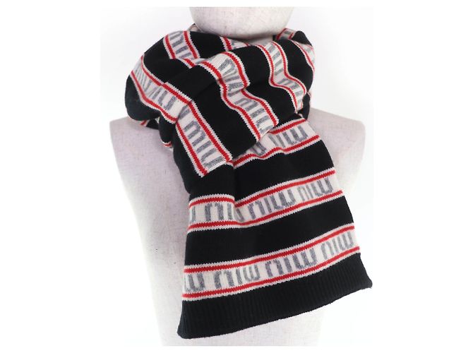 Sciarpa Miu Miu in lana e cashmere nera con bordo logo Nero - vista 3