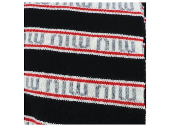 Sciarpa Miu Miu in lana e cashmere nera con bordo logo Nero - vista 4