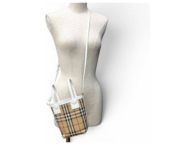 Burberry Canvas Nova Check Mini Tote Weiß Beige - Ansicht 6