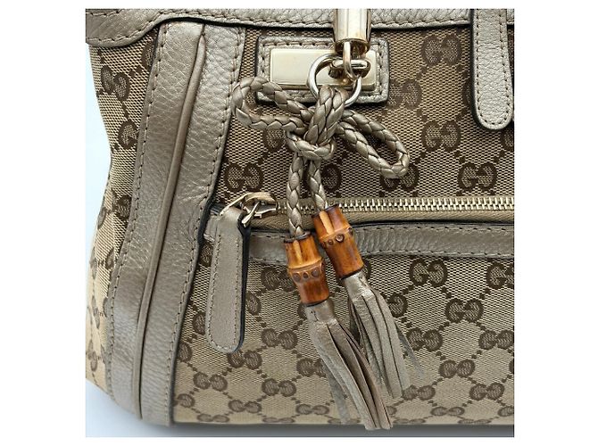 Bamboo Borsa a tracolla Gucci GG Canvas Beige D'oro - vista 15