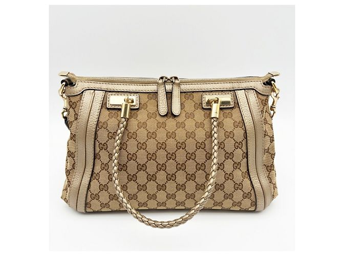 Bamboo Borsa a tracolla Gucci GG Canvas Beige D'oro - vista 3