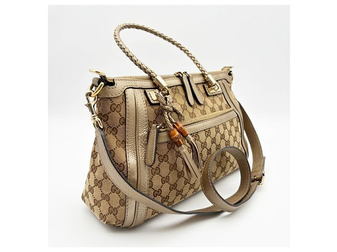 Bamboo Borsa a tracolla Gucci GG Canvas Beige D'oro - vista 4