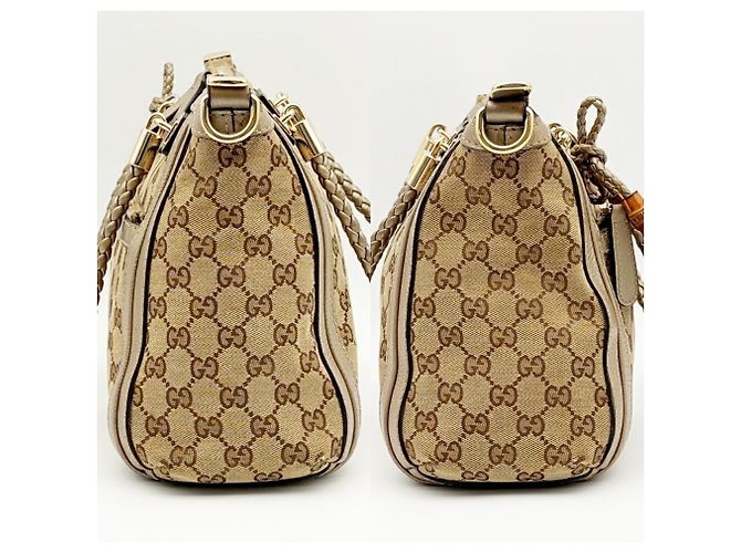 Bamboo Borsa a tracolla Gucci GG Canvas Beige D'oro - vista 5
