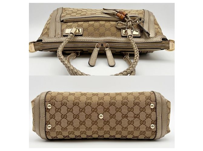 Bamboo Borsa a tracolla Gucci GG Canvas Beige D'oro - vista 6