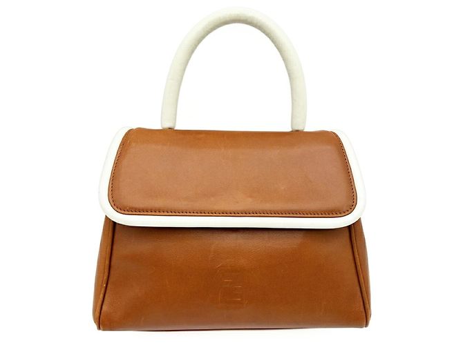Borsa a mano Fendi in pelle marrone e bianca Bianco - vista 2