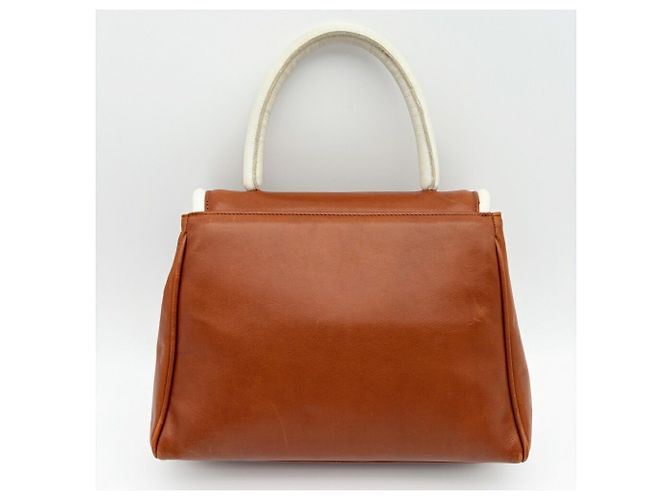 Borsa a mano Fendi in pelle marrone e bianca Bianco - vista 3