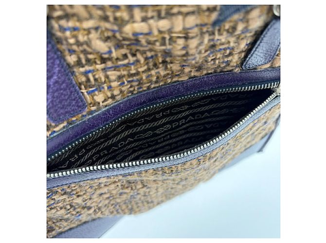 Prada Shopper aus Wolle und Leder Braun Lila - Ansicht 11