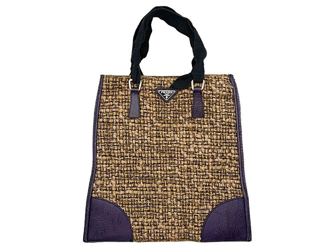 Prada Shopper aus Wolle und Leder Braun Lila - Ansicht 2