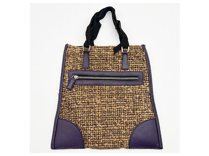 Prada Shopper aus Wolle und Leder Braun Lila - Ansicht 3