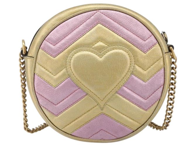 Gucci GG Marmont Round Matelasse Leather Mini D'oro - vista 2