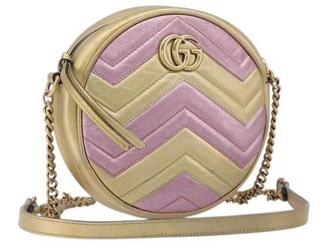 Gucci GG Marmont Round Matelasse Leather Mini D'oro - vista 3
