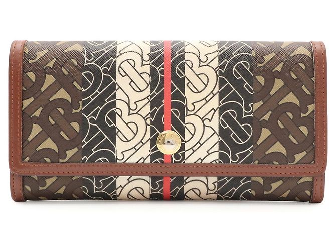 Cartera Continental Burberry TB Monogram Stripe Castaño Negro Roja Beige Crudo - vista 2