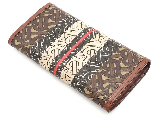 Cartera Continental Burberry TB Monogram Stripe Castaño Negro Roja Beige Crudo - vista 3
