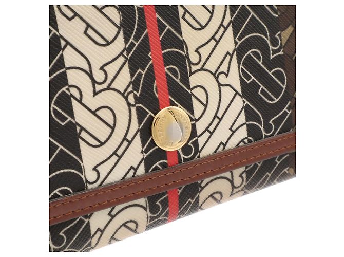 Cartera Continental Burberry TB Monogram Stripe Castaño Negro Roja Beige Crudo - vista 5