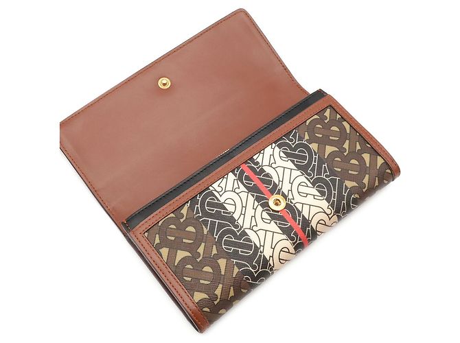 Cartera Continental Burberry TB Monogram Stripe Castaño Negro Roja Beige Crudo - vista 7