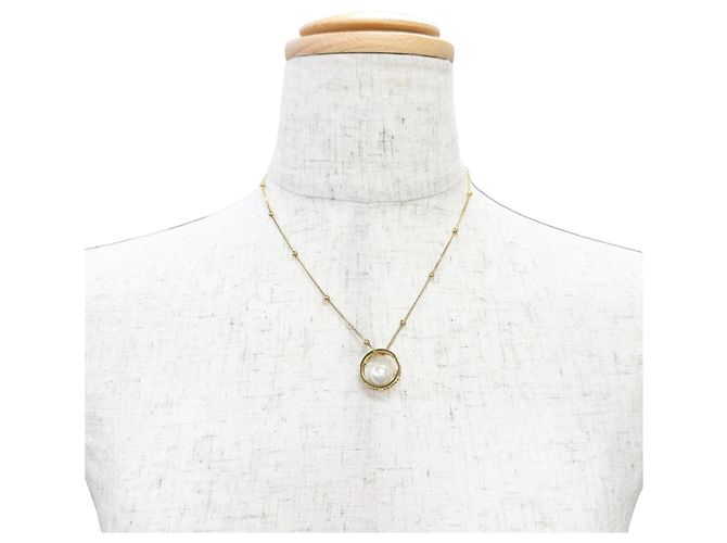 Collana Miu Miu 5JC756 con logo placcato oro e catena di perle sintetiche D'oro - vista 3