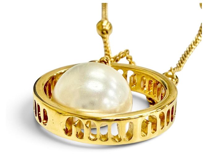 Collana Miu Miu 5JC756 con logo placcato oro e catena di perle sintetiche D'oro - vista 5