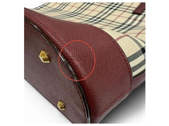 Borsa Tote in pelle Burberry Vintage Logo Nova Check Pattern Beige Bordò - vista 12