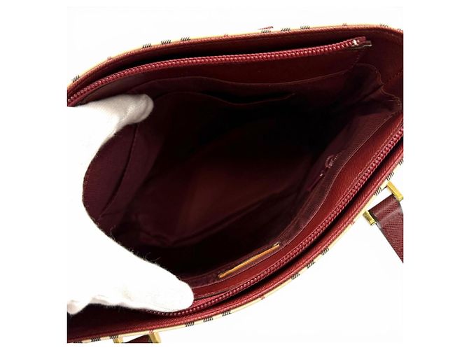 Borsa Tote in pelle Burberry Vintage Logo Nova Check Pattern Beige Bordò - vista 5