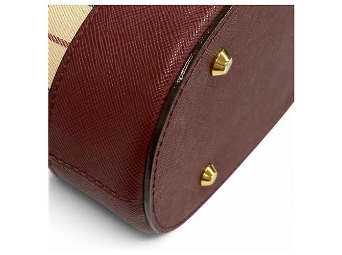 Borsa Tote in pelle Burberry Vintage Logo Nova Check Pattern Beige Bordò - vista 6