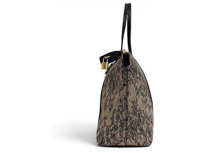 Dolce & Gabbana Leder-Tote-Bag mit Spitzenprint Schwarz Beige - Ansicht 3