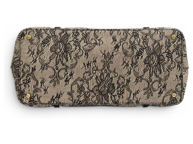 Dolce & Gabbana Leder-Tote-Bag mit Spitzenprint Schwarz Beige - Ansicht 4