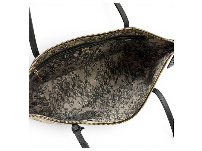 Dolce & Gabbana Leder-Tote-Bag mit Spitzenprint Schwarz Beige - Ansicht 5
