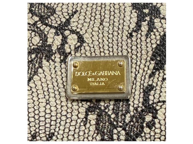 Dolce & Gabbana Leder-Tote-Bag mit Spitzenprint Schwarz Beige - Ansicht 8