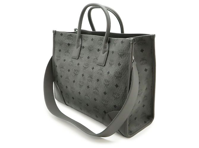 Mala Tote MCM Visetos Preta e Cinza de Pele e PVC Marrom Preto - vista 3