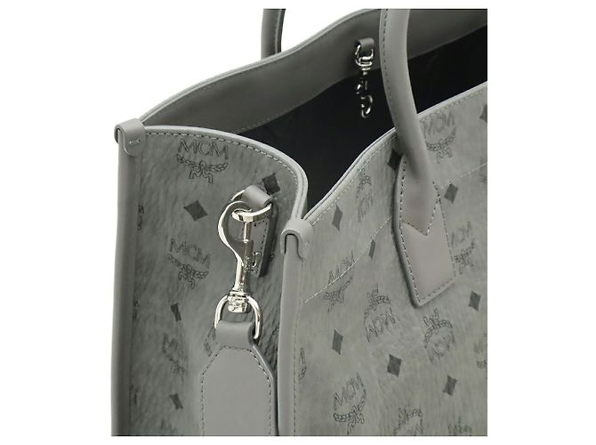 Mala Tote MCM Visetos Preta e Cinza de Pele e PVC Marrom Preto - vista 5