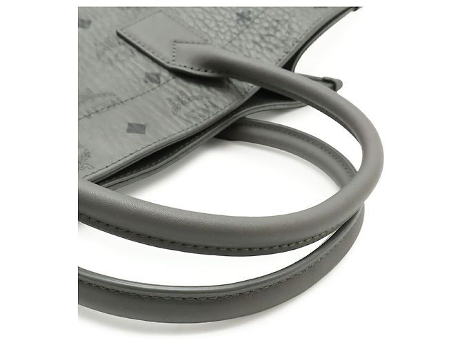 Mala Tote MCM Visetos Preta e Cinza de Pele e PVC Marrom Preto - vista 7