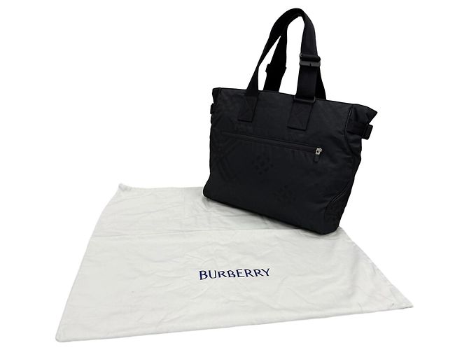 Borsa Tote Grande Burberry in Nylon Check Jacquard Nero - vista 2