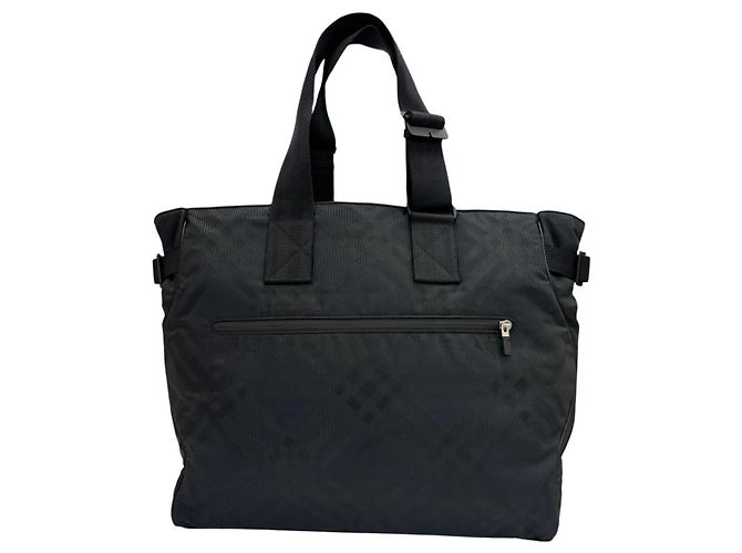 Borsa Tote Grande Burberry in Nylon Check Jacquard Nero - vista 3