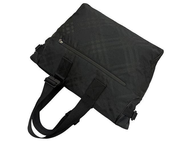 Borsa Tote Grande Burberry in Nylon Check Jacquard Nero - vista 6