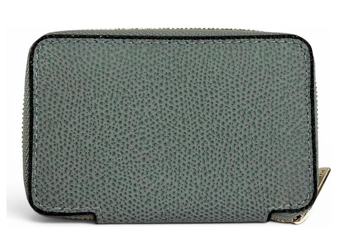 Valextra Round Zip Leather Mini Wallet Brown Blue - view 2