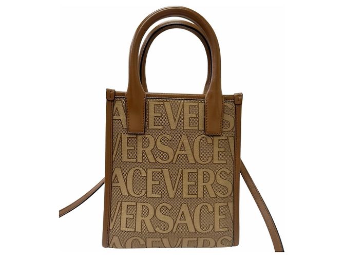 Borsa Versace La Medusa in tela e pelle Marrone Beige - vista 3