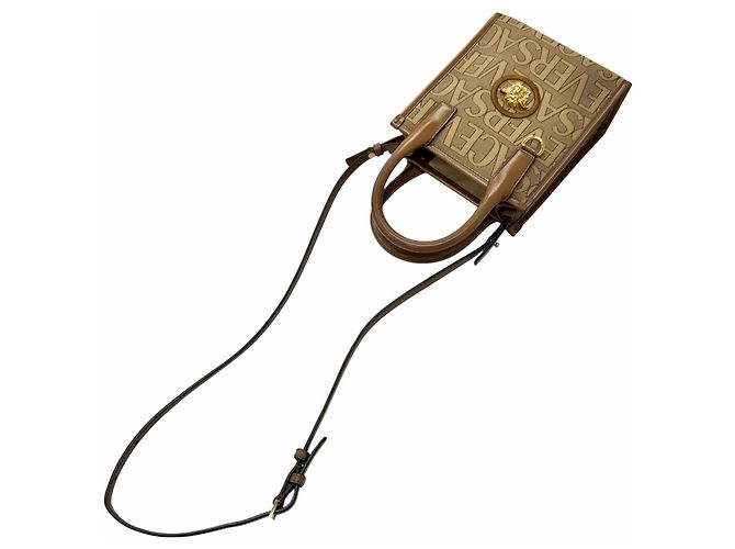 Borsa Versace La Medusa in tela e pelle Marrone Beige - vista 4