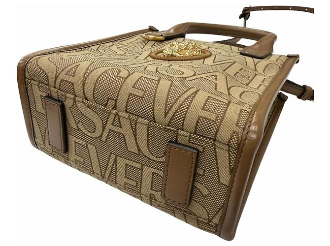 Borsa Versace La Medusa in tela e pelle Marrone Beige - vista 5