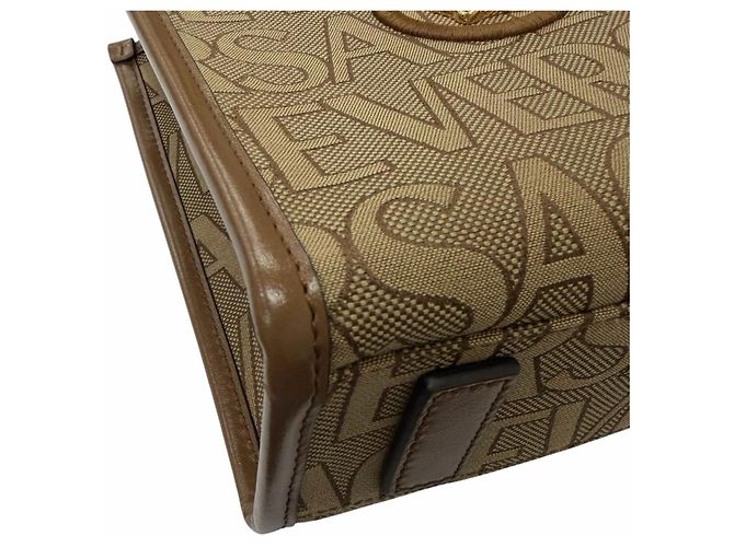Borsa Versace La Medusa in tela e pelle Marrone Beige - vista 6