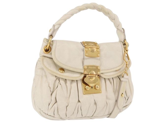 Miu Miu Coffer Hobo Matelasse Leather Large Beige - vista 3