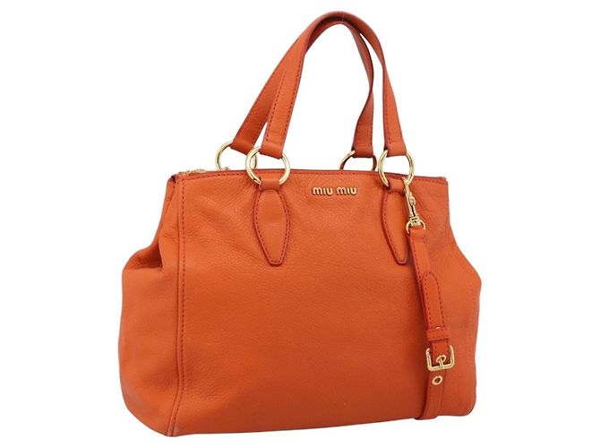 Miu Miu Caribou Convertible Tote Leather Medium Arancione - vista 3