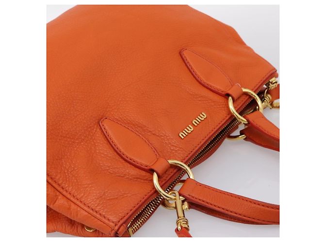 Miu Miu Caribou Convertible Tote Leather Medium Arancione - vista 7