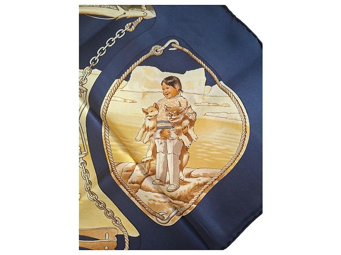 Hermès Grønland Seidentuch 90cm Marineblau - Ansicht 11