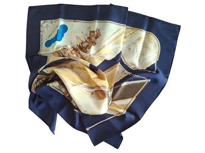 Hermès Grønland Seidentuch 90cm Marineblau - Ansicht 12