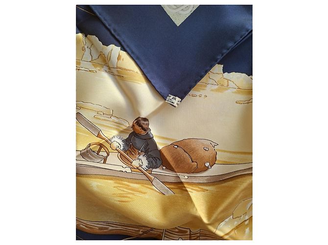 Hermès Grønland Seidentuch 90cm Marineblau - Ansicht 13
