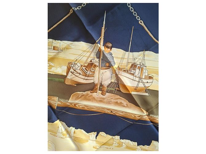 Hermès Grønland Seidentuch 90cm Marineblau - Ansicht 7