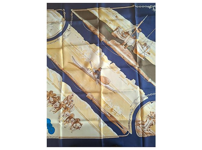 Hermès Grønland Seidentuch 90cm Marineblau - Ansicht 9